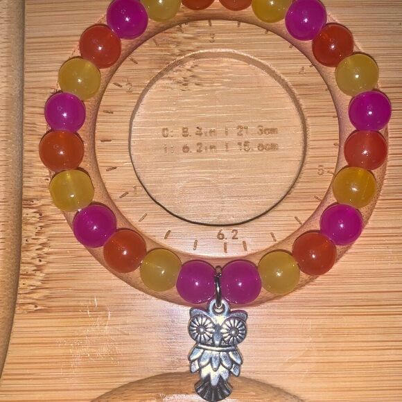 New Handmade Glass Bead Bracelet Girls Women Pink Yellow Orange 6.2” Fits Most - Picture 1 of 2